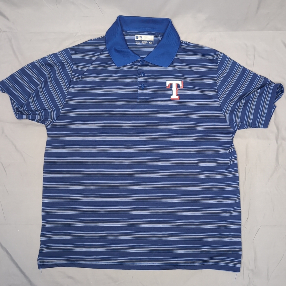 Blue Striped Polo Shirt with MLB Logo